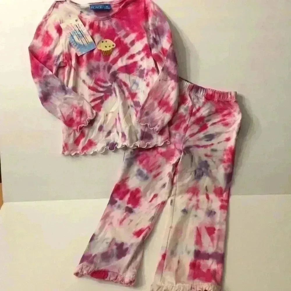 New! Tie dye The Children’s Place pants and shirt bundle cupcake ruffle girls 4T